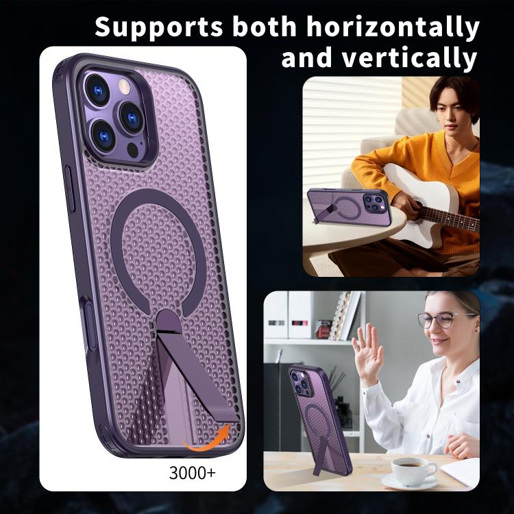 For iPhone 16 Pro Max kalebol Honeycomb Cooling MagSafe Holder Phone Case(Purple) - iPhone 16 Pro Max Cases by Kalebol | Online Shopping UK | buy2fix