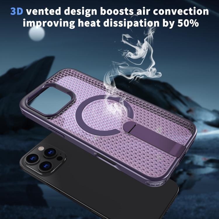 For iPhone 16 Pro Max kalebol Honeycomb Cooling MagSafe Holder Phone Case(Purple) - iPhone 16 Pro Max Cases by Kalebol | Online Shopping UK | buy2fix