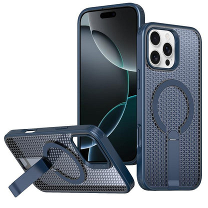 For iPhone 16 Pro kalebol Honeycomb Cooling MagSafe Holder Phone Case(Blue) - iPhone 16 Pro Cases by Kalebol | Online Shopping UK | buy2fix