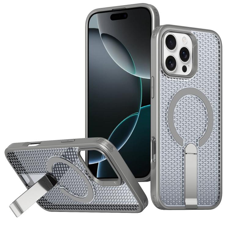 For iPhone 16 Pro kalebol Honeycomb Cooling MagSafe Holder Phone Case(Titanium Grey) - iPhone 16 Pro Cases by Kalebol | Online Shopping UK | buy2fix