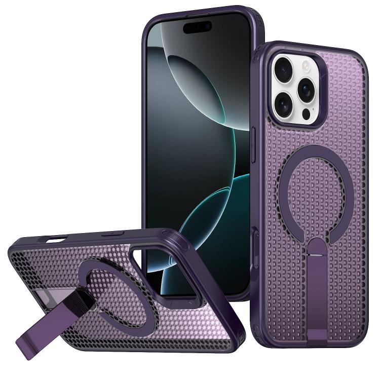 For iPhone 16 Pro kalebol Honeycomb Cooling MagSafe Holder Phone Case(Purple) - iPhone 16 Pro Cases by Kalebol | Online Shopping UK | buy2fix