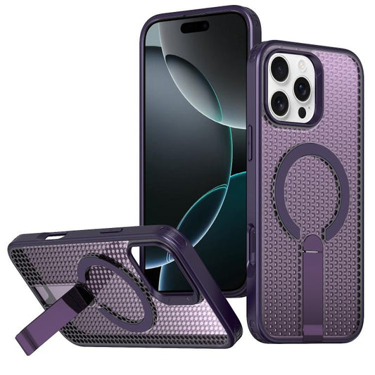 For iPhone 16 Pro kalebol Honeycomb Cooling MagSafe Holder Phone Case(Purple) - iPhone 16 Pro Cases by Kalebol | Online Shopping UK | buy2fix