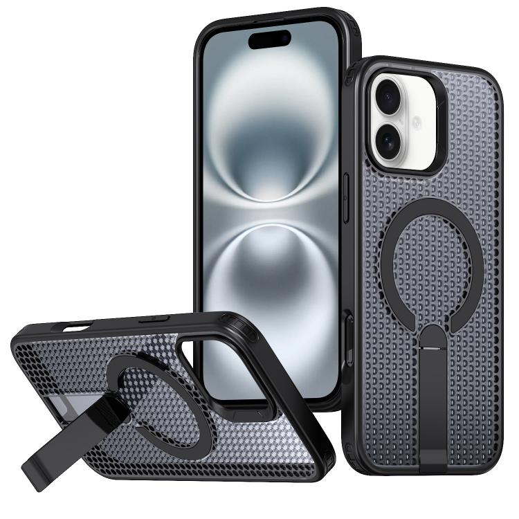 For iPhone 16 Plus kalebol Honeycomb Cooling MagSafe Holder Phone Case(Black) - iPhone 16 Plus Cases by Kalebol | Online Shopping UK | buy2fix