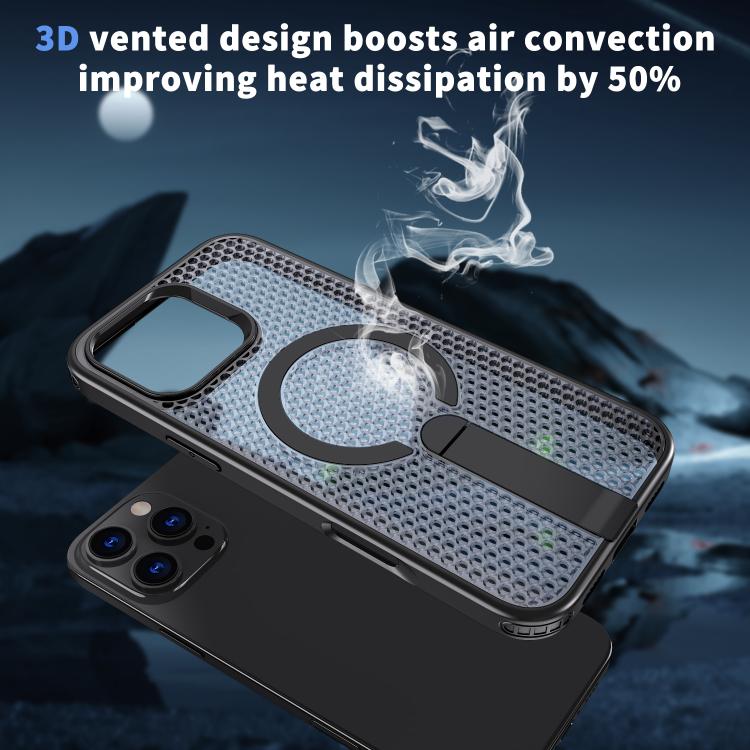 For iPhone 16 Plus kalebol Honeycomb Cooling MagSafe Holder Phone Case(Black) - iPhone 16 Plus Cases by Kalebol | Online Shopping UK | buy2fix