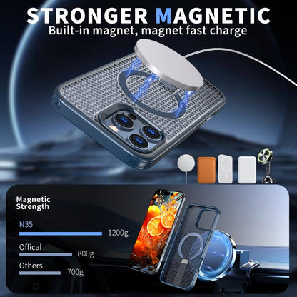 For iPhone 16 Plus kalebol Honeycomb Cooling MagSafe Holder Phone Case(Blue) - iPhone 16 Plus Cases by Kalebol | Online Shopping UK | buy2fix