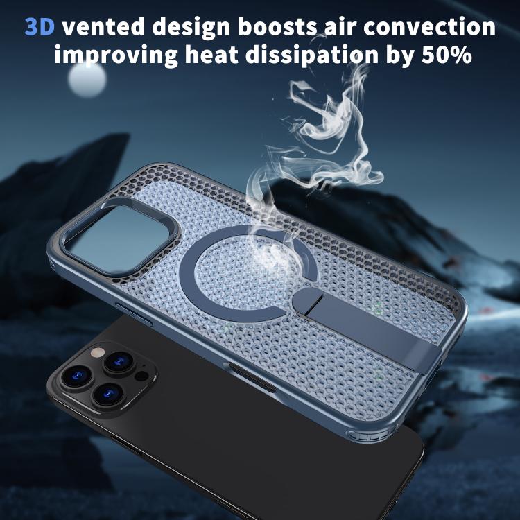 For iPhone 16 Plus kalebol Honeycomb Cooling MagSafe Holder Phone Case(Blue) - iPhone 16 Plus Cases by Kalebol | Online Shopping UK | buy2fix