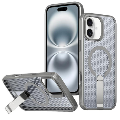 For iPhone 16 Plus kalebol Honeycomb Cooling MagSafe Holder Phone Case(Titanium Grey) - iPhone 16 Plus Cases by Kalebol | Online Shopping UK | buy2fix