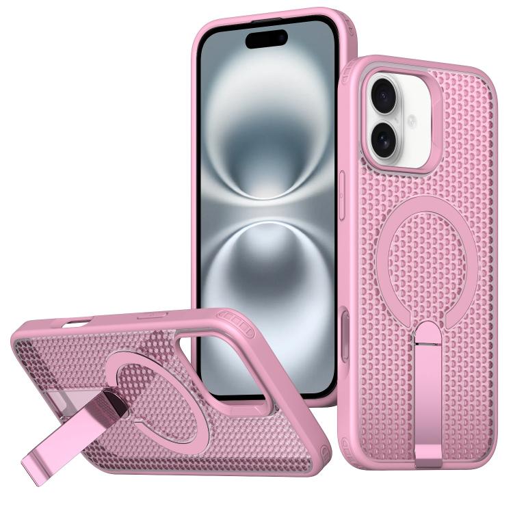 For iPhone 16 Plus kalebol Honeycomb Cooling MagSafe Holder Phone Case(Pink) - iPhone 16 Plus Cases by Kalebol | Online Shopping UK | buy2fix