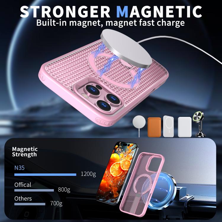 For iPhone 16 Plus kalebol Honeycomb Cooling MagSafe Holder Phone Case(Pink) - iPhone 16 Plus Cases by Kalebol | Online Shopping UK | buy2fix