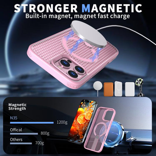 For iPhone 16 Plus kalebol Honeycomb Cooling MagSafe Holder Phone Case(Pink) - iPhone 16 Plus Cases by Kalebol | Online Shopping UK | buy2fix