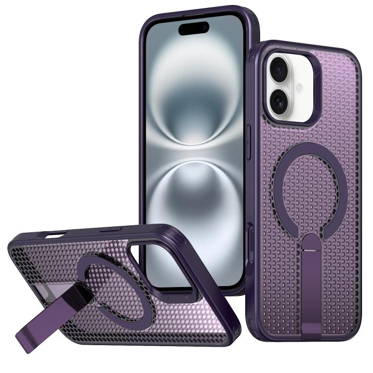 For iPhone 16 Plus kalebol Honeycomb Cooling MagSafe Holder Phone Case(Purple) - iPhone 16 Plus Cases by Kalebol | Online Shopping UK | buy2fix