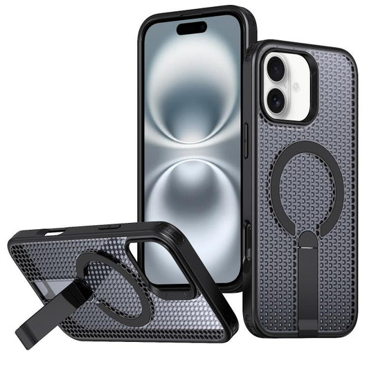 For iPhone 16 kalebol Honeycomb Cooling MagSafe Holder Phone Case(Black) - iPhone 16 Cases by Kalebol | Online Shopping UK | buy2fix