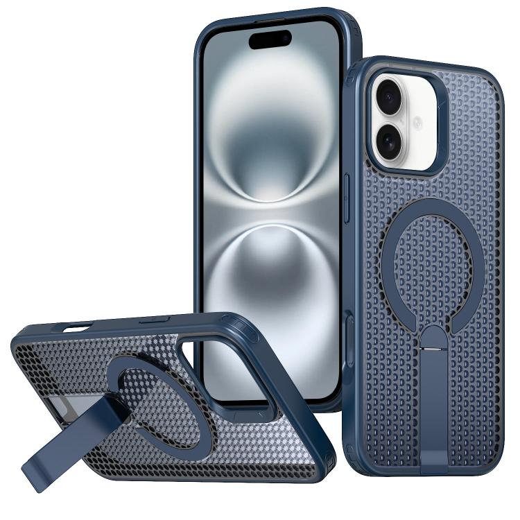 For iPhone 16 kalebol Honeycomb Cooling MagSafe Holder Phone Case(Blue) - iPhone 16 Cases by Kalebol | Online Shopping UK | buy2fix