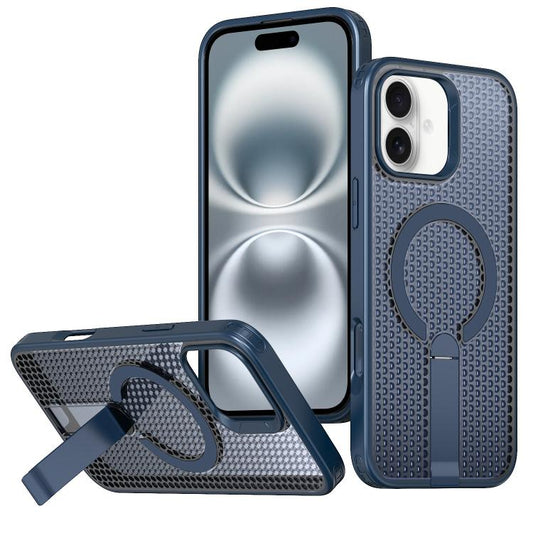 For iPhone 16 kalebol Honeycomb Cooling MagSafe Holder Phone Case(Blue) - iPhone 16 Cases by Kalebol | Online Shopping UK | buy2fix