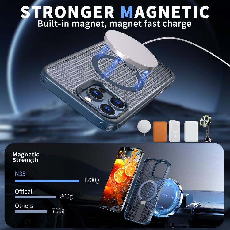 For iPhone 16 kalebol Honeycomb Cooling MagSafe Holder Phone Case(Blue) - iPhone 16 Cases by Kalebol | Online Shopping UK | buy2fix