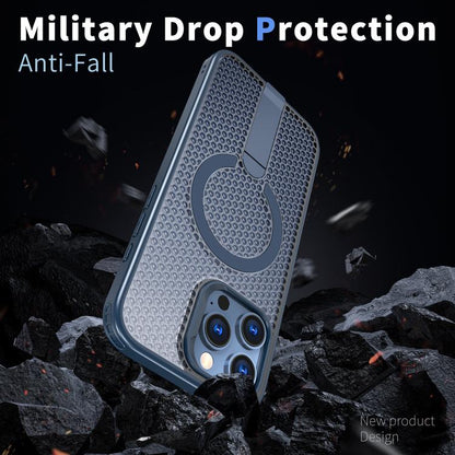 For iPhone 16 kalebol Honeycomb Cooling MagSafe Holder Phone Case(Blue) - iPhone 16 Cases by Kalebol | Online Shopping UK | buy2fix