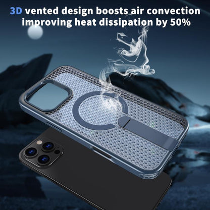 For iPhone 16 kalebol Honeycomb Cooling MagSafe Holder Phone Case(Blue) - iPhone 16 Cases by Kalebol | Online Shopping UK | buy2fix