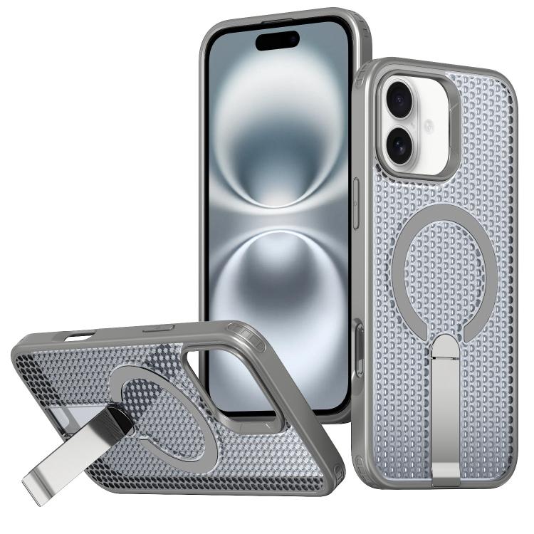 For iPhone 16 kalebol Honeycomb Cooling MagSafe Holder Phone Case(Titanium Grey) - iPhone 16 Cases by Kalebol | Online Shopping UK | buy2fix