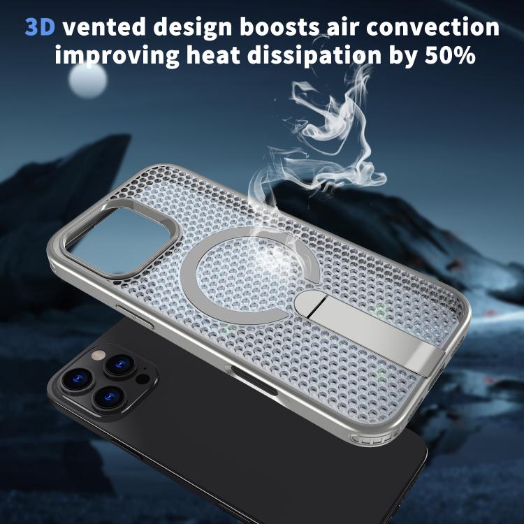 For iPhone 16 kalebol Honeycomb Cooling MagSafe Holder Phone Case(Titanium Grey) - iPhone 16 Cases by Kalebol | Online Shopping UK | buy2fix