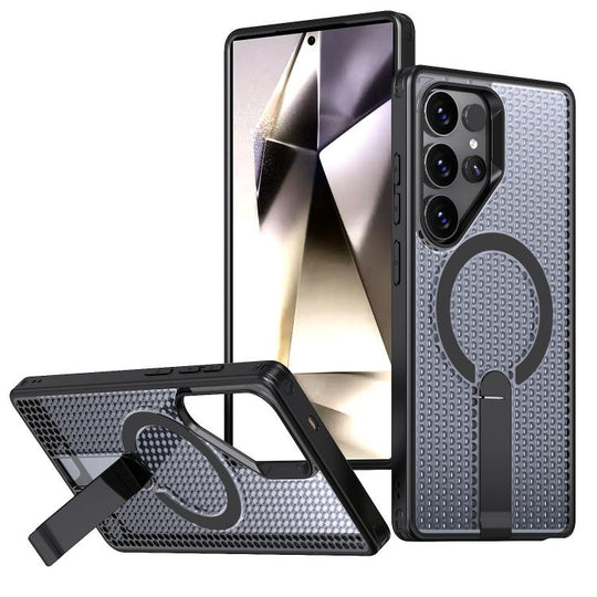 For Galaxy S24 Ultra 5G kalebol Honeycomb Cooling MagSafe Holder Phone Case(Black)