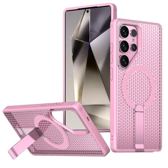 For Galaxy S24 Ultra 5G kalebol Honeycomb Cooling MagSafe Holder Phone Case(Pink)