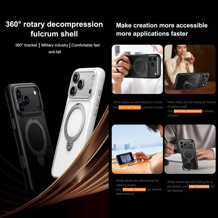 For iPhone 17 Pro Max Gear-Style Stress Relief 360 Rotation Holder MagSafe Phone Case(White) - iPhone 17 Pro Max Cases by buy2fix | Online Shopping UK | buy2fix