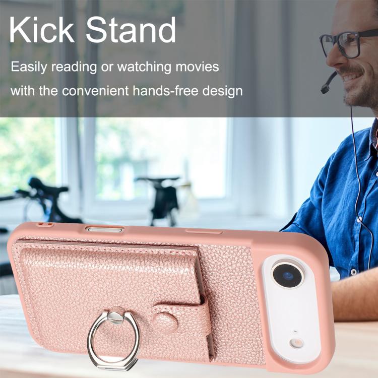 For iPhone Air Litchi Texture Drawing Card Bag Ring Holder Phone Case(Rose Gold) - iPhone Air Cases by buy2fix | Online Shopping UK | buy2fix