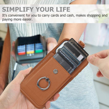 For iPhone Air Litchi Texture Drawing Card Bag Ring Holder Phone Case(Brown) - iPhone Air Cases by buy2fix | Online Shopping UK | buy2fix