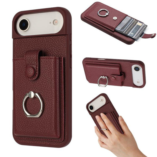 For iPhone Air Litchi Texture Drawing Card Bag Ring Holder Phone Case(Wine Red) - iPhone Air Cases by buy2fix | Online Shopping UK | buy2fix