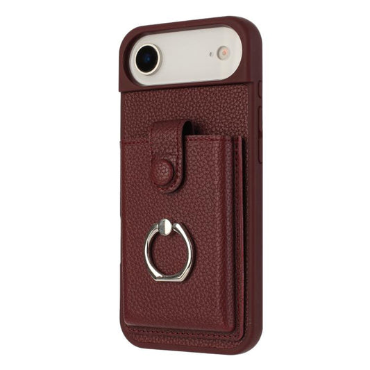 For iPhone Air Litchi Texture Drawing Card Bag Ring Holder Phone Case(Wine Red) - iPhone Air Cases by buy2fix | Online Shopping UK | buy2fix