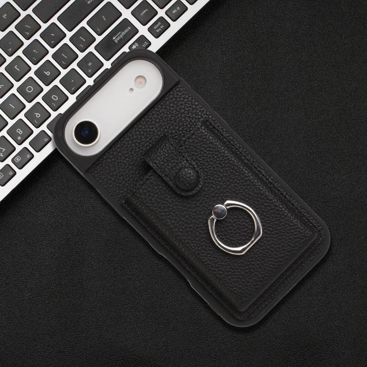 For iPhone Air Litchi Texture Drawing Card Bag Ring Holder Phone Case(Black) - iPhone Air Cases by buy2fix | Online Shopping UK | buy2fix