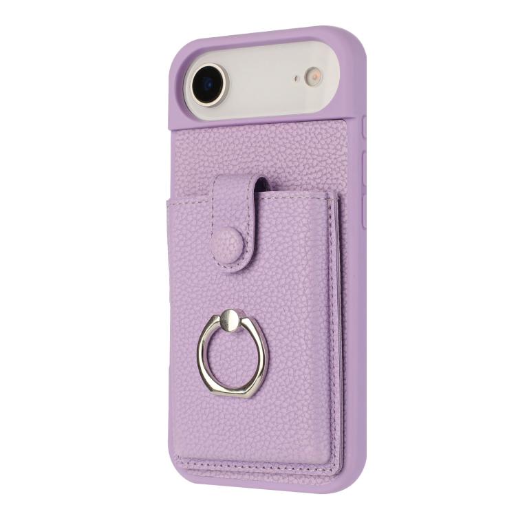 For iPhone Air Litchi Texture Drawing Card Bag Ring Holder Phone Case(Purple) - iPhone Air Cases by buy2fix | Online Shopping UK | buy2fix