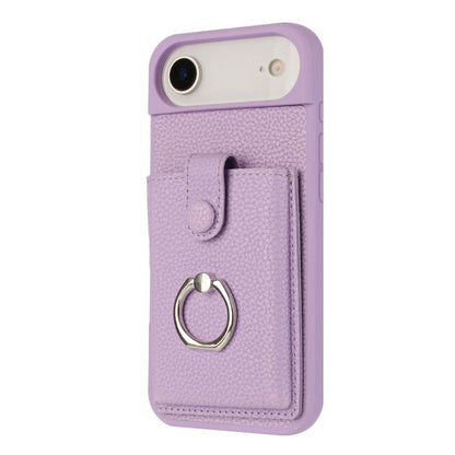 For iPhone Air Litchi Texture Drawing Card Bag Ring Holder Phone Case(Purple) - iPhone Air Cases by buy2fix | Online Shopping UK | buy2fix