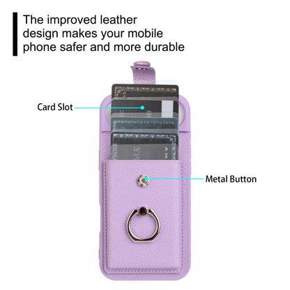 For iPhone Air Litchi Texture Drawing Card Bag Ring Holder Phone Case(Purple) - iPhone Air Cases by buy2fix | Online Shopping UK | buy2fix