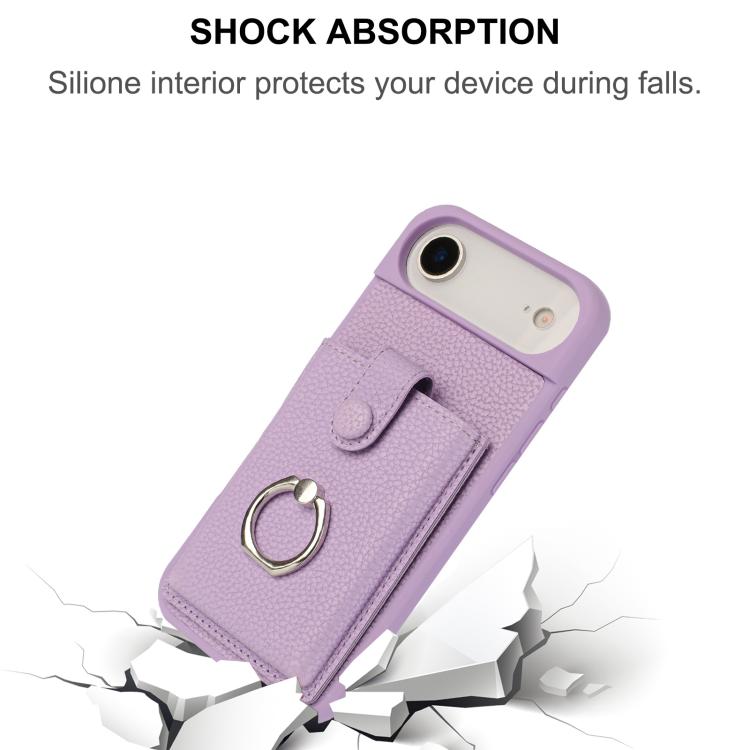 For iPhone Air Litchi Texture Drawing Card Bag Ring Holder Phone Case(Purple) - iPhone Air Cases by buy2fix | Online Shopping UK | buy2fix