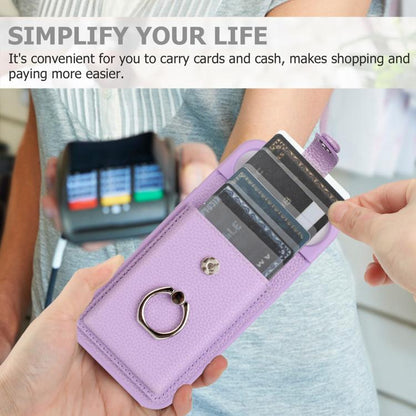 For iPhone Air Litchi Texture Drawing Card Bag Ring Holder Phone Case(Purple) - iPhone Air Cases by buy2fix | Online Shopping UK | buy2fix