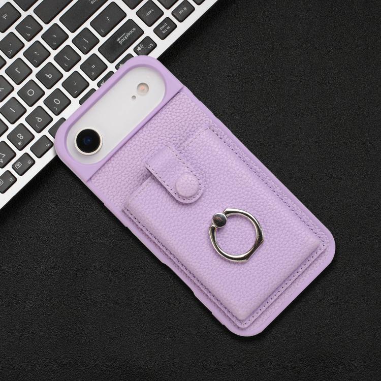 For iPhone Air Litchi Texture Drawing Card Bag Ring Holder Phone Case(Purple) - iPhone Air Cases by buy2fix | Online Shopping UK | buy2fix