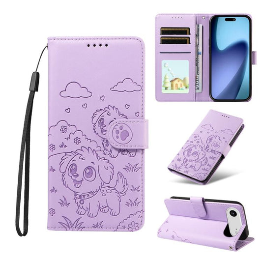 For iPhone Air Embossed Heart Dog RFID Blocking Wallet Leather Phone Case(Purple) - iPhone Air Cases by buy2fix | Online Shopping UK | buy2fix