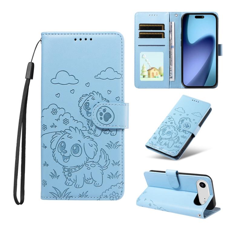 For iPhone Air Embossed Heart Dog RFID Blocking Wallet Leather Phone Case(Sky Blue) - iPhone Air Cases by buy2fix | Online Shopping UK | buy2fix