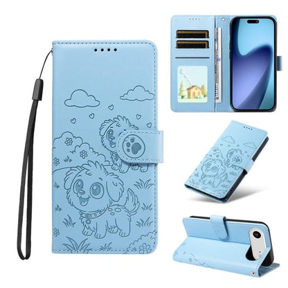 For iPhone Air Embossed Heart Dog RFID Blocking Wallet Leather Phone Case(Sky Blue) - iPhone Air Cases by buy2fix | Online Shopping UK | buy2fix