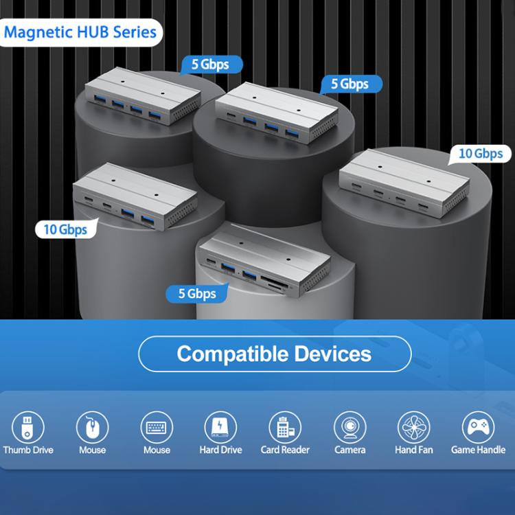 HST-2A1CTS 5 in 1 USB 3.0 Detachable Magnetic Docking Station(Black) - USB 3.0 HUB by buy2fix | Online Shopping UK | buy2fix