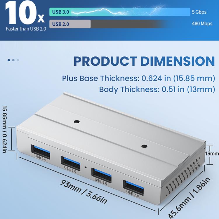ORICO HST-4A-U3 4 in 1 USB 3.0 Detachable Magnetic Docking Station(Silver) - USB 3.0 HUB by ORICO | Online Shopping UK | buy2fix