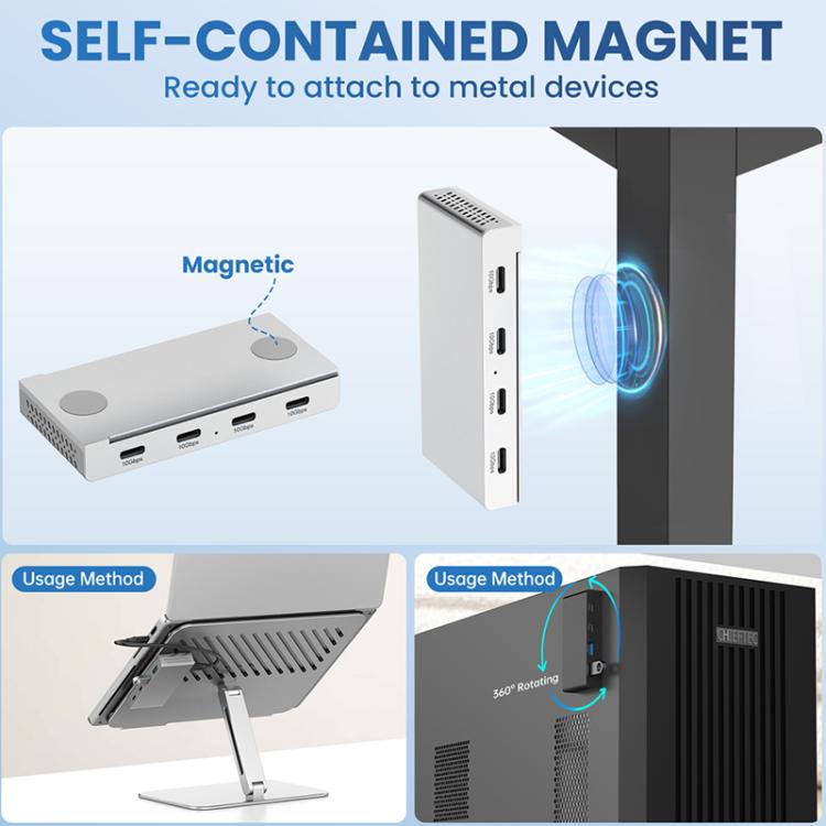 ORICO HST-4C 4 in 1 USB 3.2 10Gbps Detachable Magnetic Docking Station(Silver) - USB 3.0 HUB by ORICO | Online Shopping UK | buy2fix
