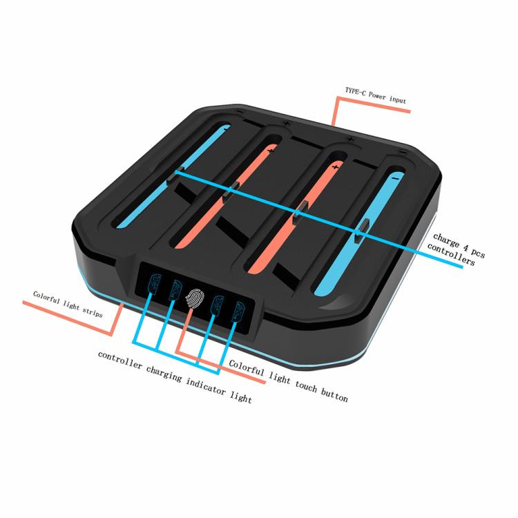 For Nintendo Switch 2 KJH NS2-026 4 in 1 Game Controller Charging Stand with RGB Light(Black) - Charger & Power by buy2fix | Online Shopping UK | buy2fix