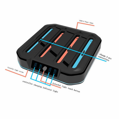 For Nintendo Switch 2 KJH NS2-026 4 in 1 Game Controller Charging Stand with RGB Light(Black) - Charger & Power by buy2fix | Online Shopping UK | buy2fix