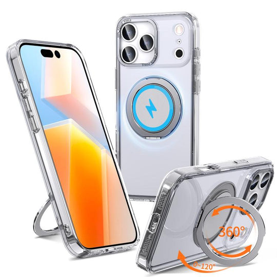 For iPhone 17 Pro Max Kalebol 360-degree Rotating MagSafe Magnetic Holder Phone Case(Transparent)