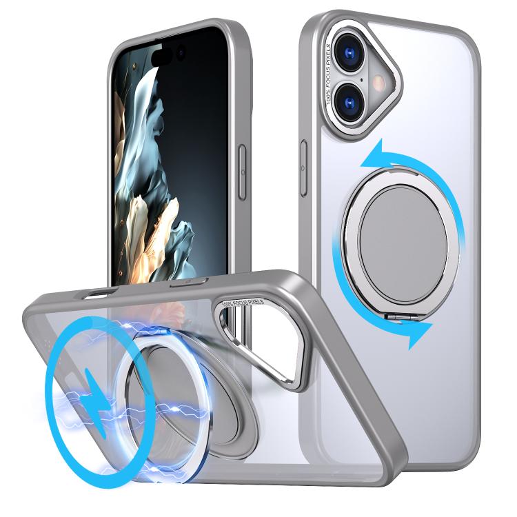 For iPhone 16 Kalebol 360-degree Rotating MagSafe Magnetic Holder Phone Case(Titanium Grey) - iPhone 16 Cases by Kalebol | Online Shopping UK | buy2fix