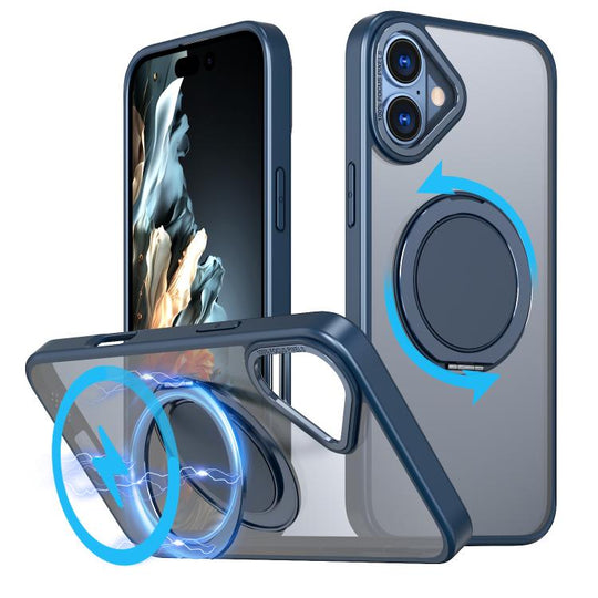 For iPhone 16 Kalebol 360-degree Rotating MagSafe Magnetic Holder Phone Case(Blue)
