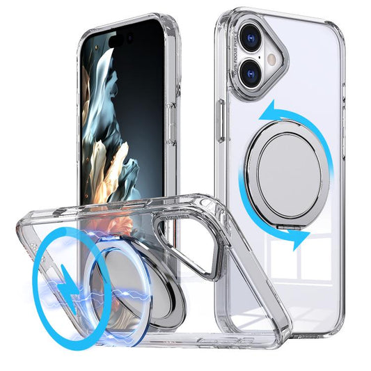 For iPhone 16 Kalebol 360-degree Rotating MagSafe Magnetic Holder Phone Case(Transparent) - iPhone 16 Cases by Kalebol | Online Shopping UK | buy2fix