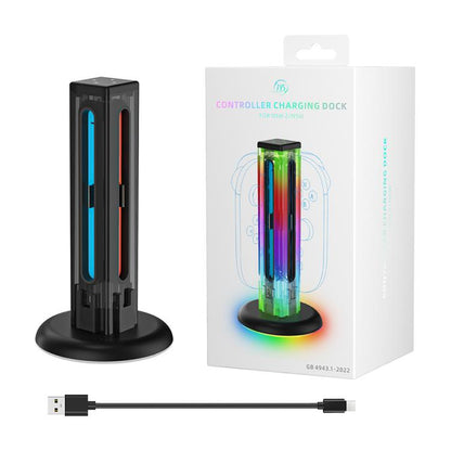 For Nintendo Switch 1 / 2 JYS NS2318 4 in 1 Game Controller Charging Dock with RGB Light(Transparent Black) - Charger & Power by JYS | Online Shopping UK | buy2fix